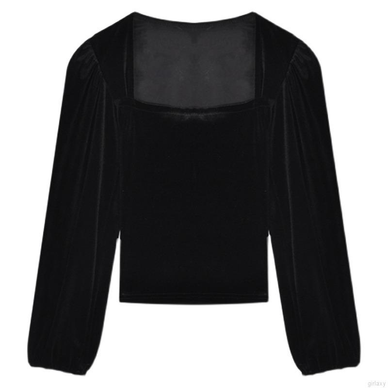 Áo thun tay dài cổ vuông màu sắc thanh lịch thời trang cho nữ