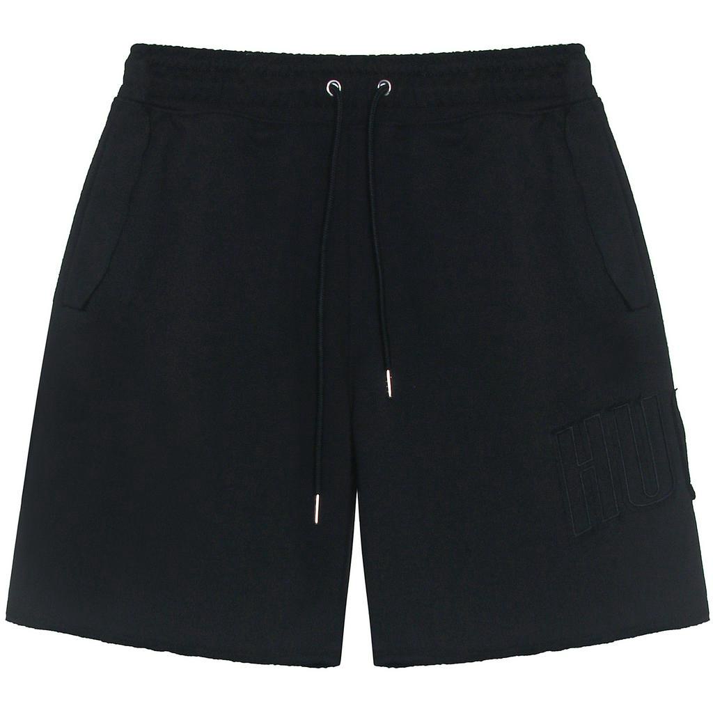 Quần thun ngắn màu đen unisex HUGU - HUGU ON ME SHORT - 100% cotton, logo thêu nổi