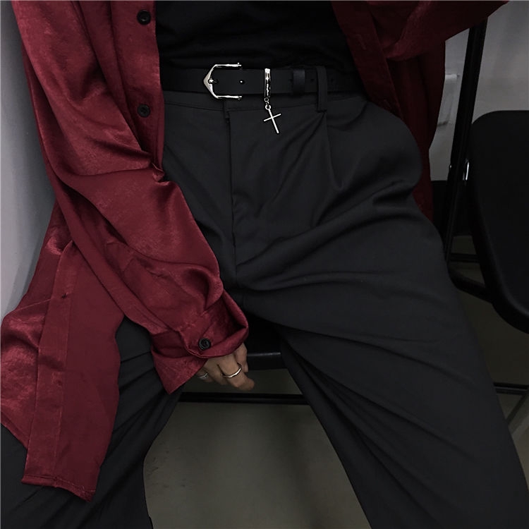 Thắt lưng da màu đen phong cách hip-hop thời trang cặp đôi cho nam