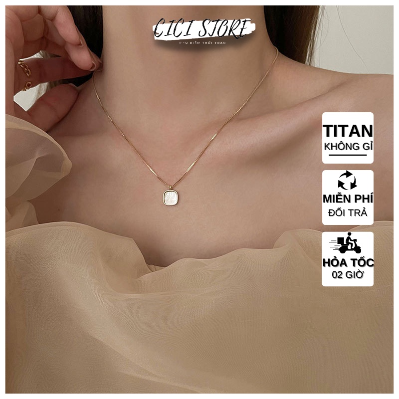 Vòng Cổ Nữ Thép Titan Không Gỉ Mặt Vuông Nhỏ Khoe Xương Quai Xanh Sang Trọng
