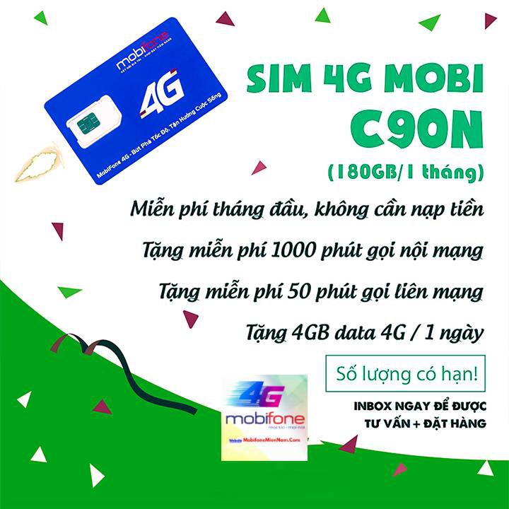 [Có Sẵn Tháng Đầu] Sim 4G Mobifone C90N Tặng 120Gb Miễn Phí 1000 Phút Gọi Nội Mạng, 50 Phút Ngoại Mạng.