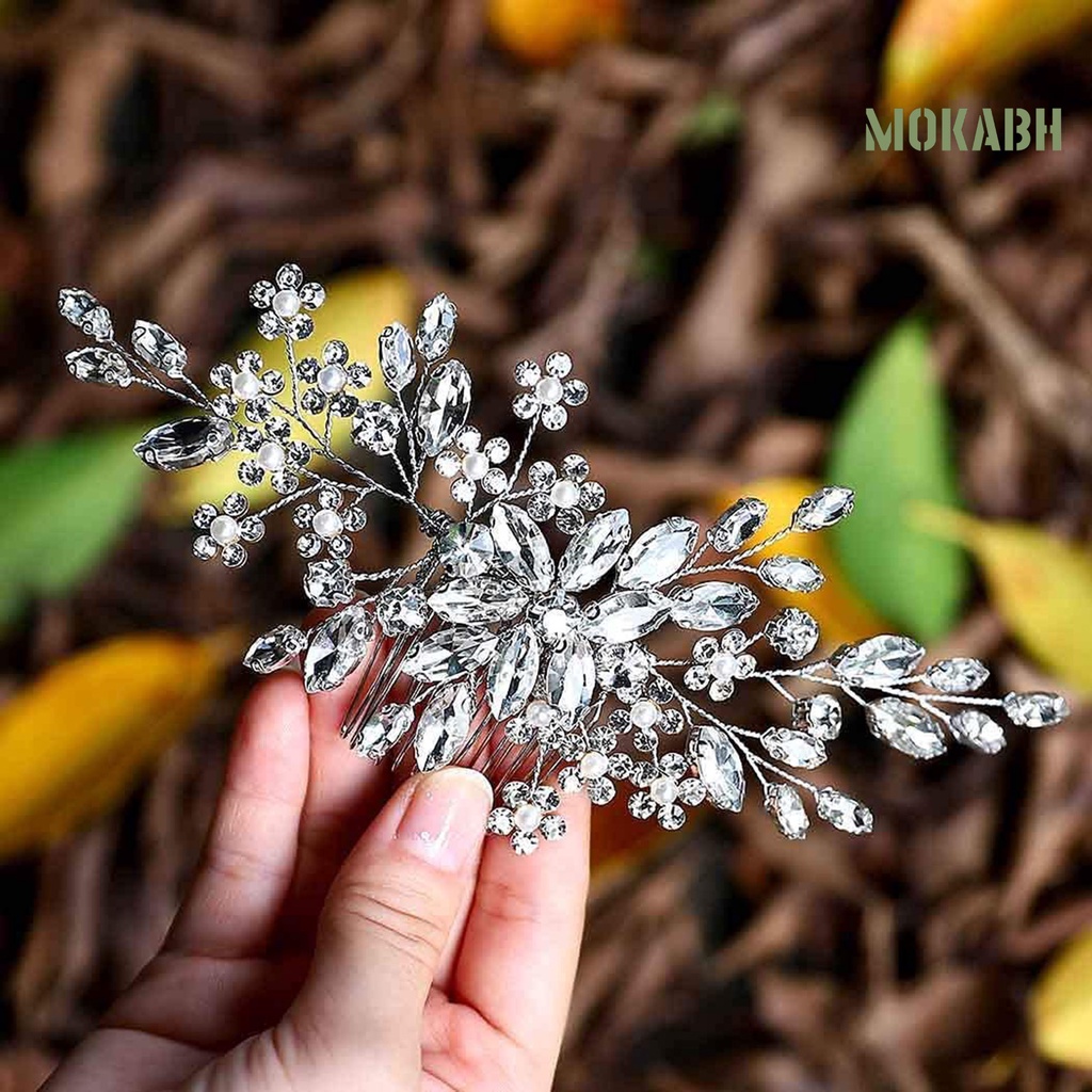 [Headpieces] Lược Cài Tóc Cô Dâu Hình Hoa Đính Đá Pha Lê Trang Trí Kiểu Công Sở Lãng Mạn