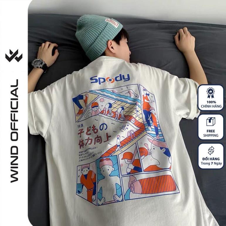 Áo phông tay lỡ unisex WIND form rộng cotton SPODY thun oversize nam nữ ulzzang *
