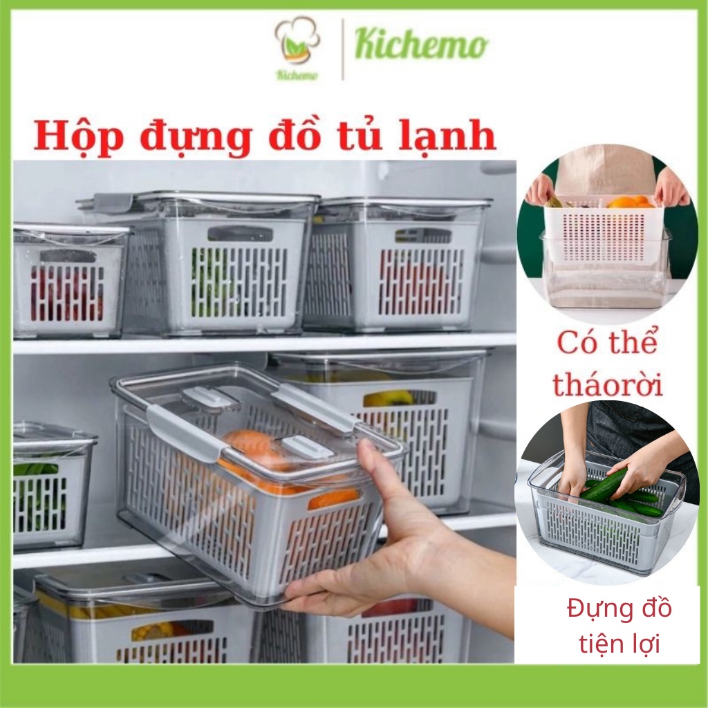 Hộp đựng thực phẩm tủ lạnh hai lớp có nắp thoáng khí dễ dàng bảo quản