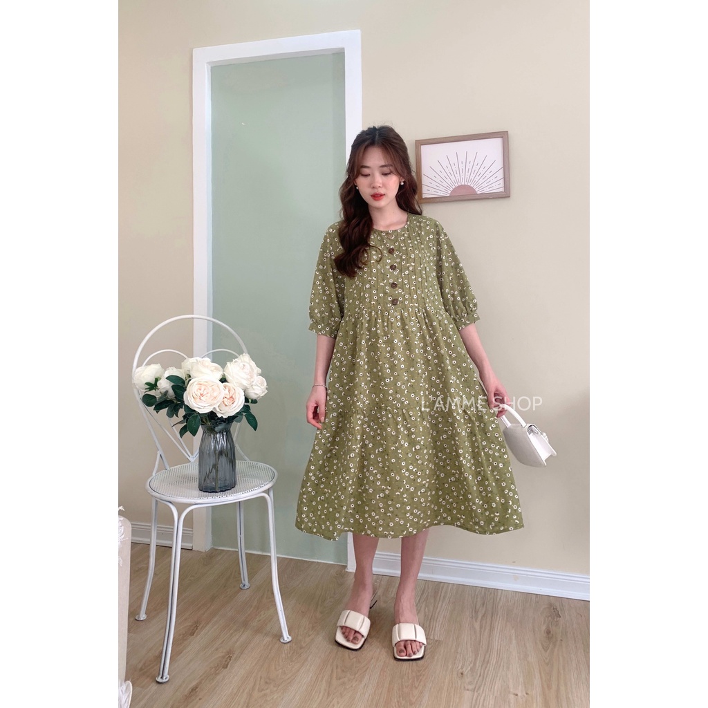 Váy bầu đẹp Gina Dress chất lụa Hàn mềm mát có khuy cài thuận tiện cho mẹ bầu và sau sinh by LAMME