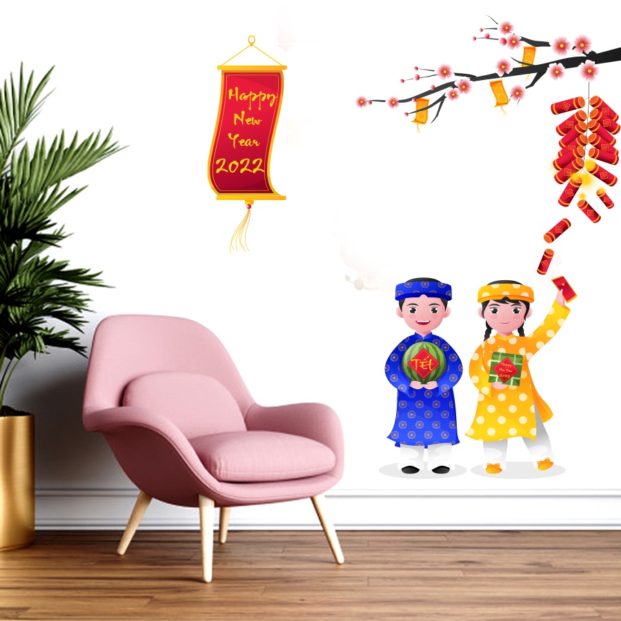 Decal Tết 2022 Mẫu Dán HPNY07 - Decal Dán Cửa Kính Trang Trí Tết