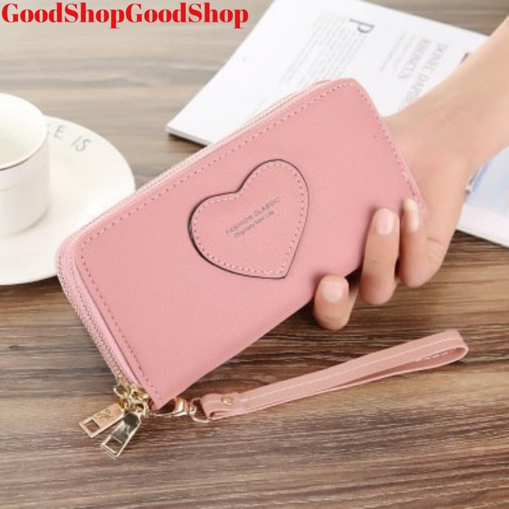 Ví nữ dài G0067 cầm tay 2 ngăn kéo sang trọng, thiết kế hình trái tim dễ thương nhiều ngăn tiện dụng