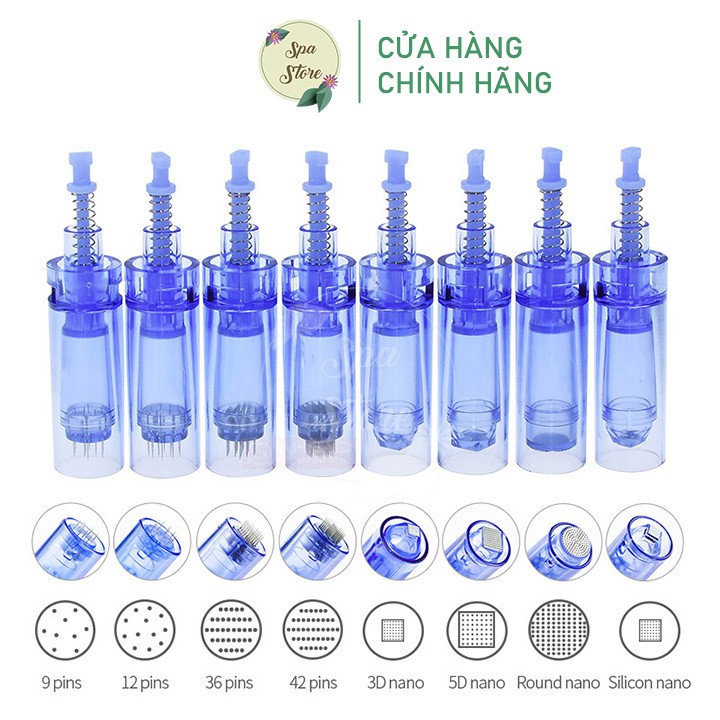 Đầu Kim Xanh Loại Cao Cấp Chuẩn Chính Hãng Cho Các Loại Máy Lăn Dr.Pen Nano 12 36 Phi Kim Tinh Chất Cấy Tảo Phấn DrPen