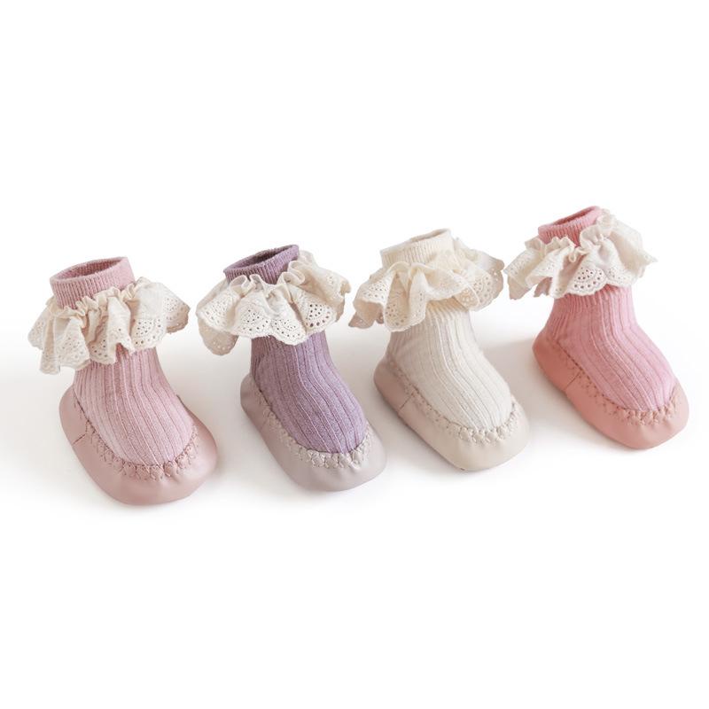 Giày Vớ cotton Đế Mềm Chống Rơi Phối Ren Kiểu Công Chúa Dễ Thương Dành Cho Trẻ Em Mới Biết Đi 2023