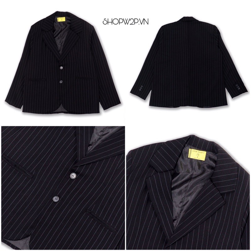 [ HÌNH THẬT ] Áo Blazer W2P đen sọc 2 nút phong cách Hàn Quốc 3AK028