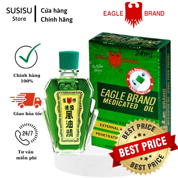 Dầu gió Xanh Con Ó EAGLE BRAND Medicated Oil Mỹ 24ml / Dầu mỹ 2 nắp