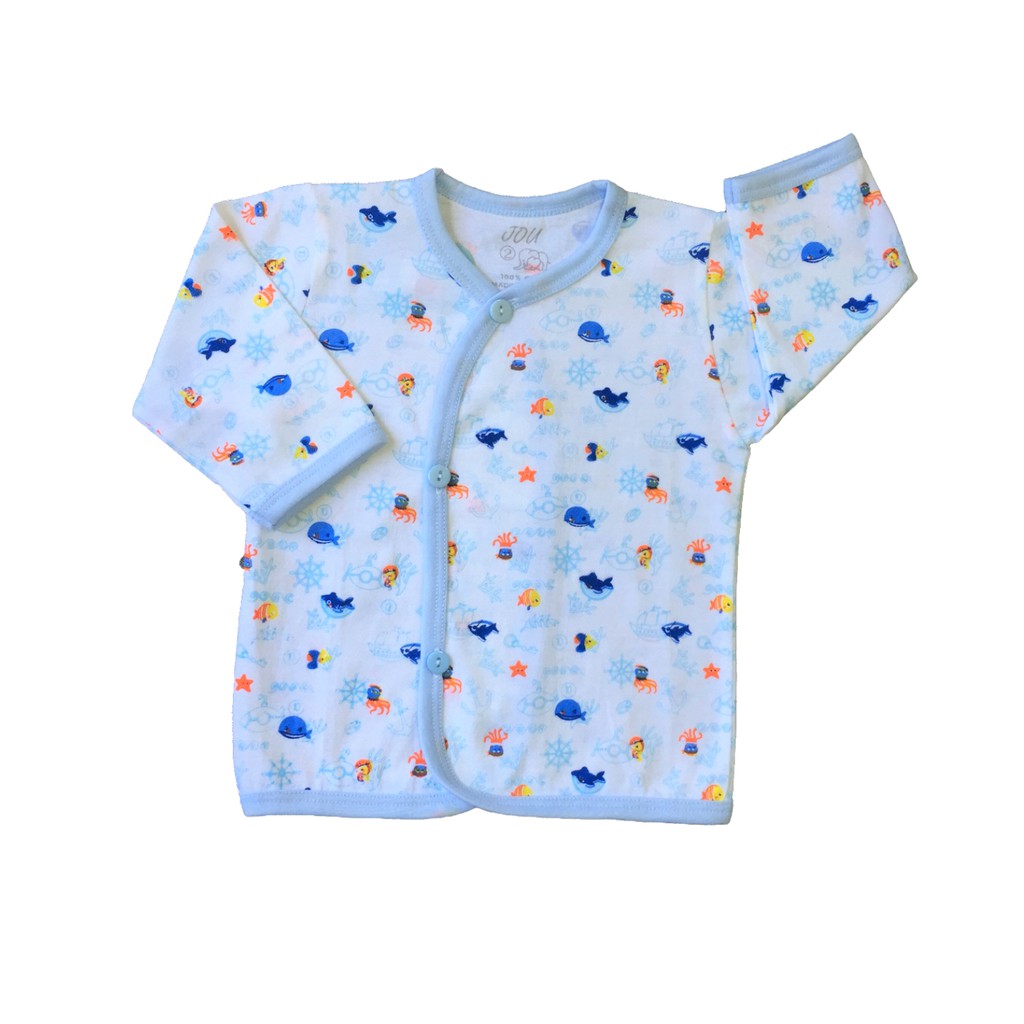 COMBO 3 áo sơ sinh tay dài cài xéo in họa tiết JOU | Size 1,2,3 cho bé sơ sinh-9kg| Quần áo trẻ em | quần áo sơ sinh|