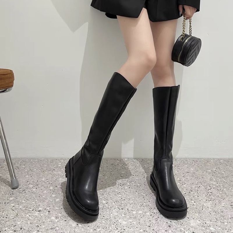 Boots lửng cổ cao dưới gối đế cao 5cm phong cách ulzzang