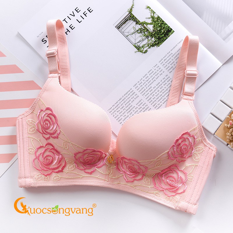 Áo ngực thêu hoa hồng áo lót nữ màu hồng GLDL008 Cuocsongvang