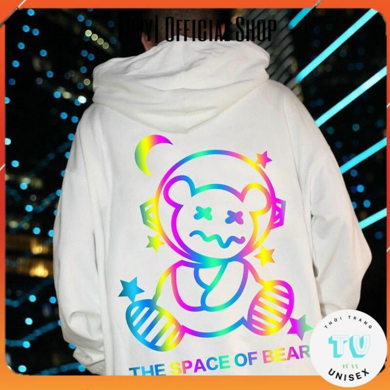 Hoodie nam FREESHIP Áo hoodie nỉ nam nữ form rộng unisex phản quang phát sáng flash in chữ bear màu đen trắng