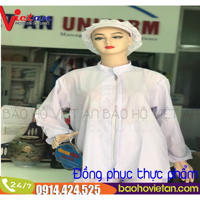 Đồng Phục Chế Biến Thực Phẩm - Nhà Máy Thực Phẩm Hình Thật 100% Vải Silk Trắng Mặc Mịn Mát.