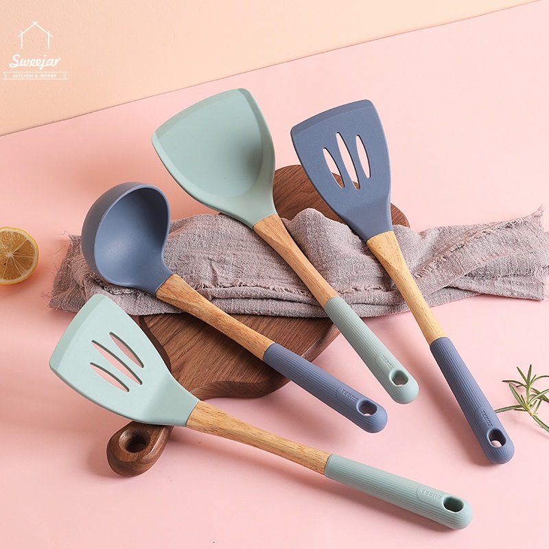 Sweejar Dụng cụ nấu ăn bằng gỗ và silicone chất lượng cao