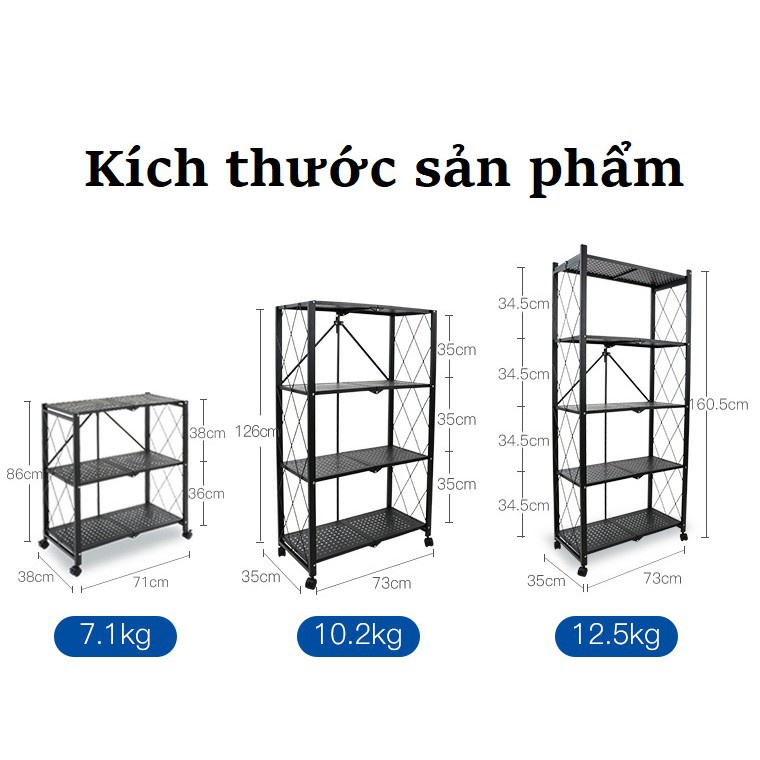 kệ để đồ gấp gọn , kệ đa năng sắt  phủ sơn tĩnh điện màu đen 3 4 5 tầng có bánh xe di chuyển