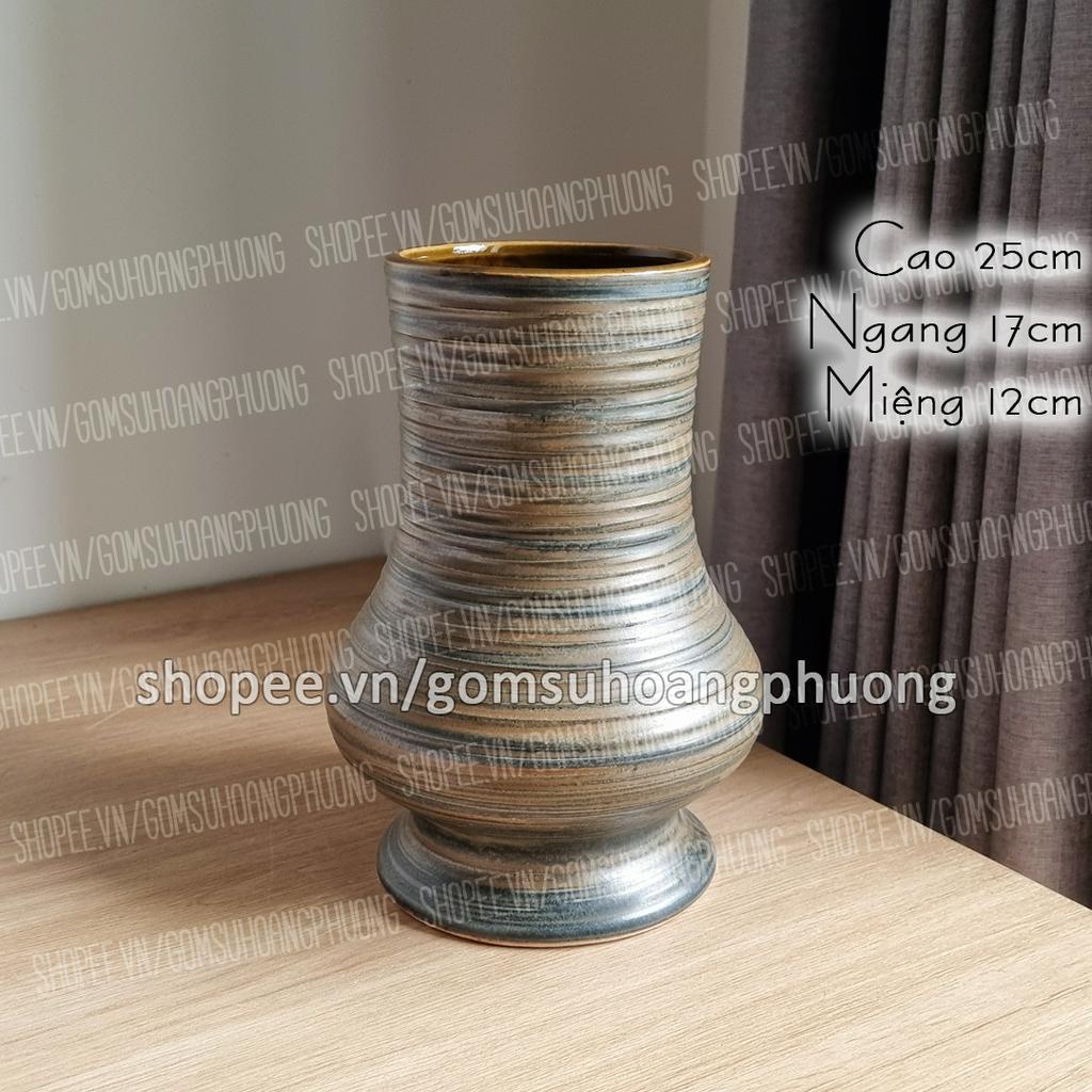 Bình hoa gốm sứ men hỏa biến ánh bạc Bát Tràng