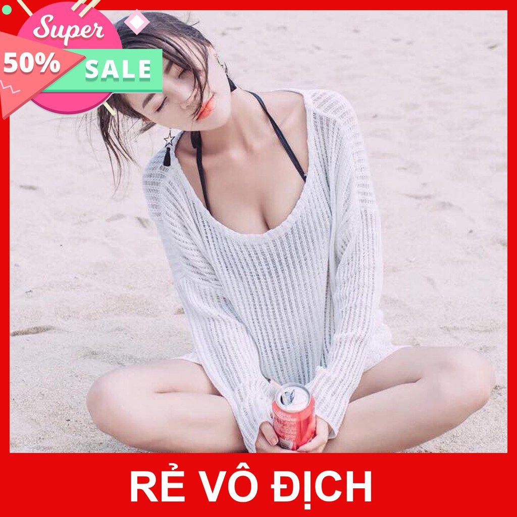 Áo lưới Áo choàng đi biển form oversize Korea sang chảnh màu trắng (Có clip quay cận cảnh)