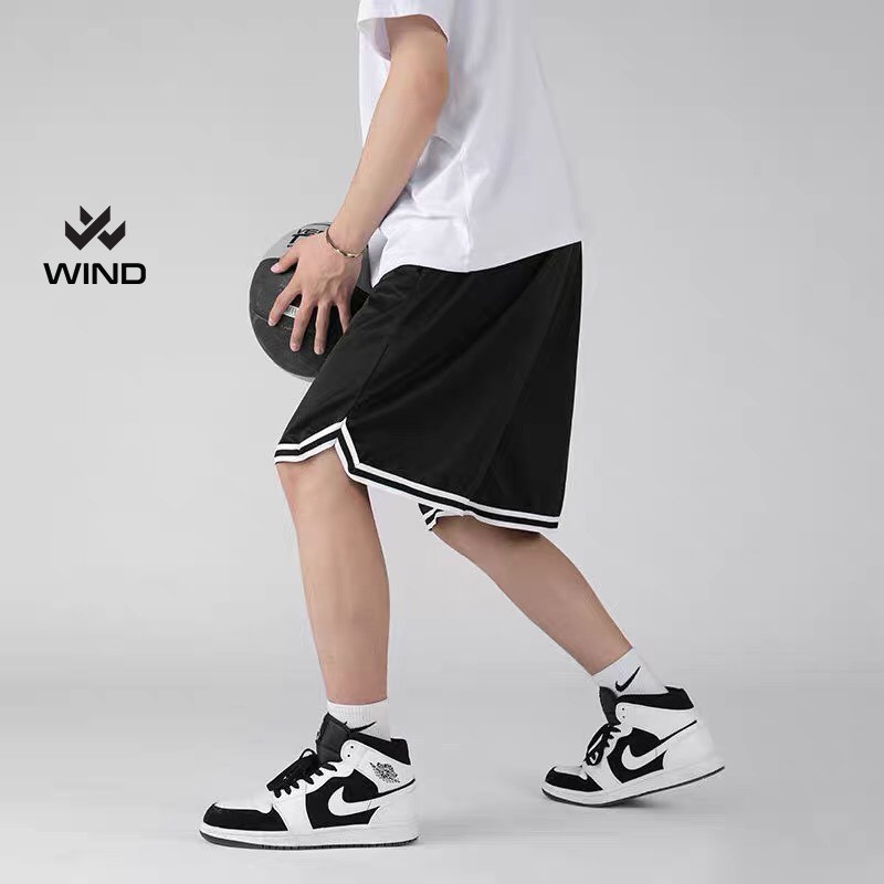 Quần short bóng rổ WIND unisex thể thao chữ V lửng nam nữ mặc nhà ulzzang