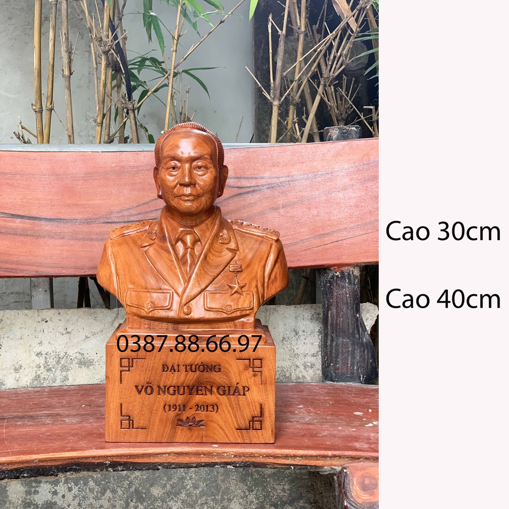 Tượng Gỗ Hương Bán Thân Bác Võ Nguyên Giáo Cao 30 40cm