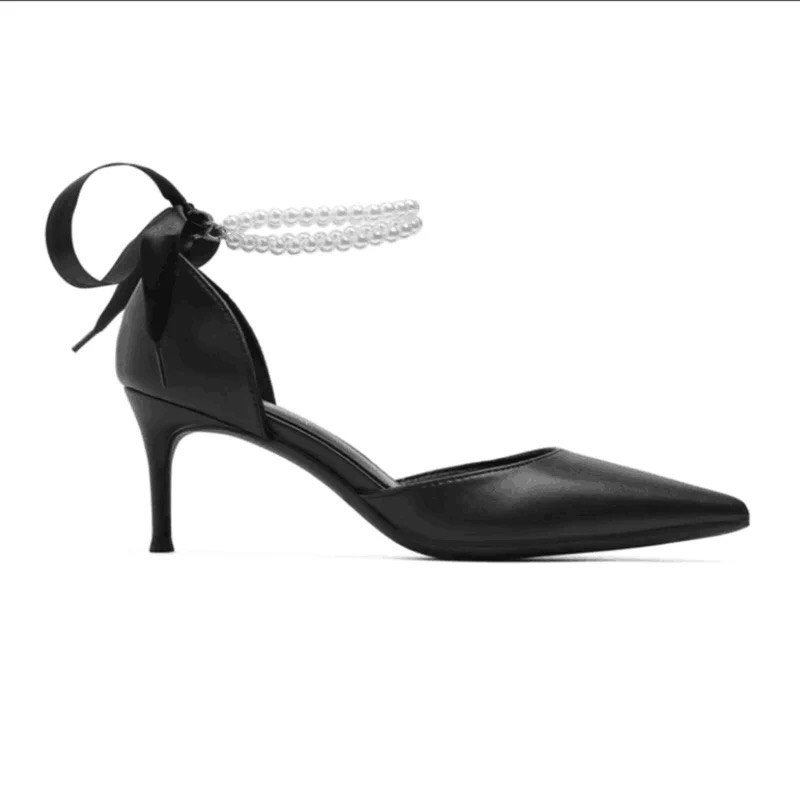 Giày Cao Gót Bít Mũi Đính Ngọc Cổ Chân Hot Hit K16