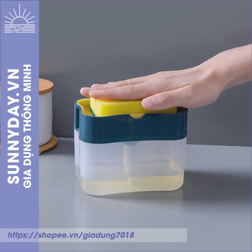 Hộp đựng nước rửa chén bát thông minh đa năng có vòi bơm bình kèm miếng bọt biển Sunnyday.vn