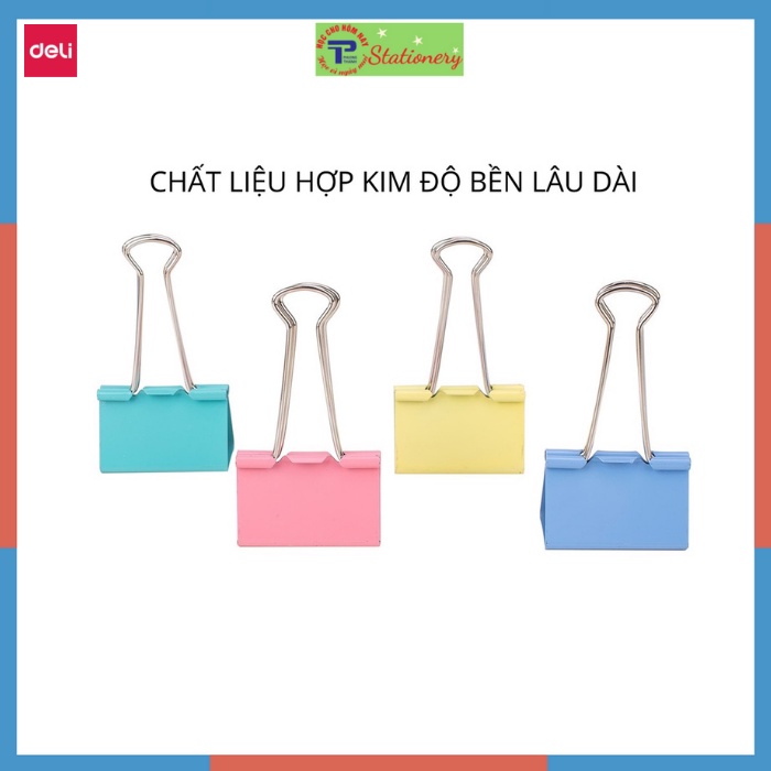 Kẹp bướm màu Deli loại 15mm,19mm, 25mm, 32mm, 41mm, 51mm chắc chắn và thuận tiện