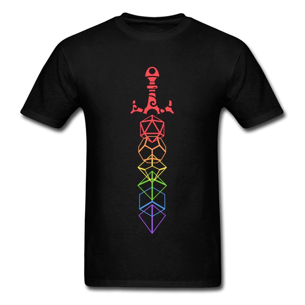 Game Dnd Rainbow Dice Set Sword Slaying Dragons In Dungeons Tops Tees 100% Cotton Men's T-shirt