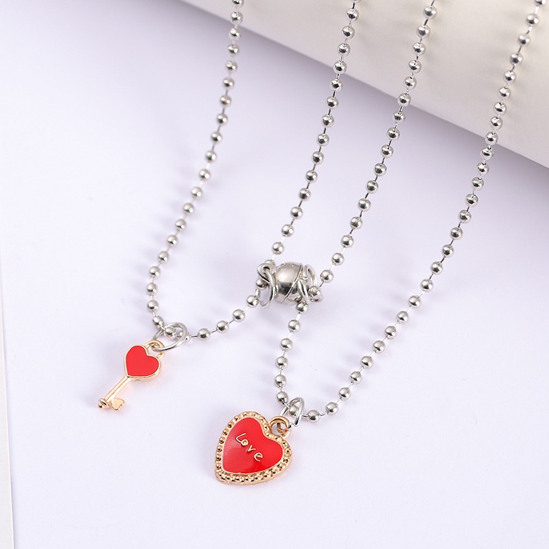 Set 2 Vòng cổ Mặt Hình Chìa Khóa Trái Tim Màu Trắng Đen Cho Cặp Đôi