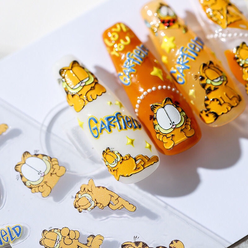 Miếng Dán Trang Trí Móng Tay Họa Tiết Hoạt Hình Mèo Garfield 5d Phong Cách Nhật Bản