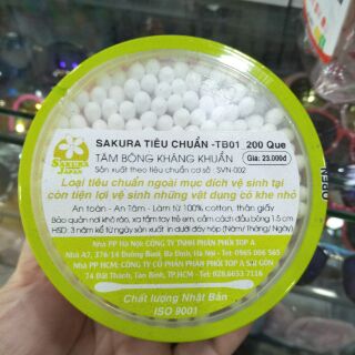 Tăm bông kháng khuẩn SAKURA( lọ  200 chiếc)