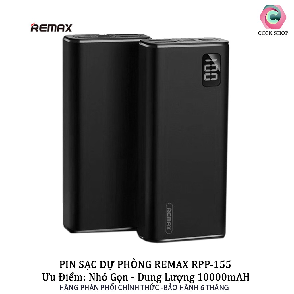 Sạc Dự Phòng 10000mAh Mini Remax RPP-155 3 Cổng Sạc Vào, 2 Cổng Sạc Ra - Pin sạc dự phòng có hỗ trợ sạc chân Lightning