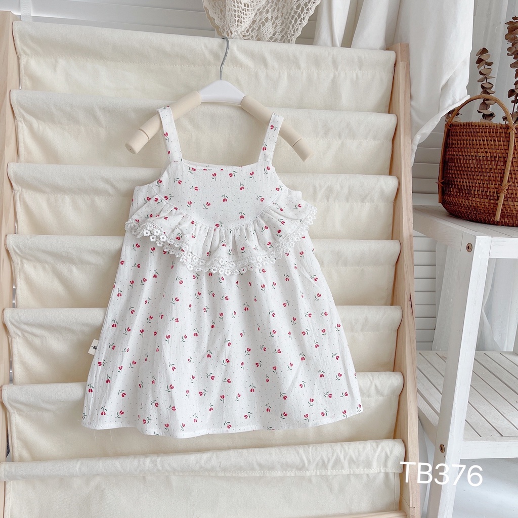 Váy 2 dây hoa nhí xinh yêu cho bé gái dáng xòe chất thô cotton mềm mát, size 8 - 23 kg