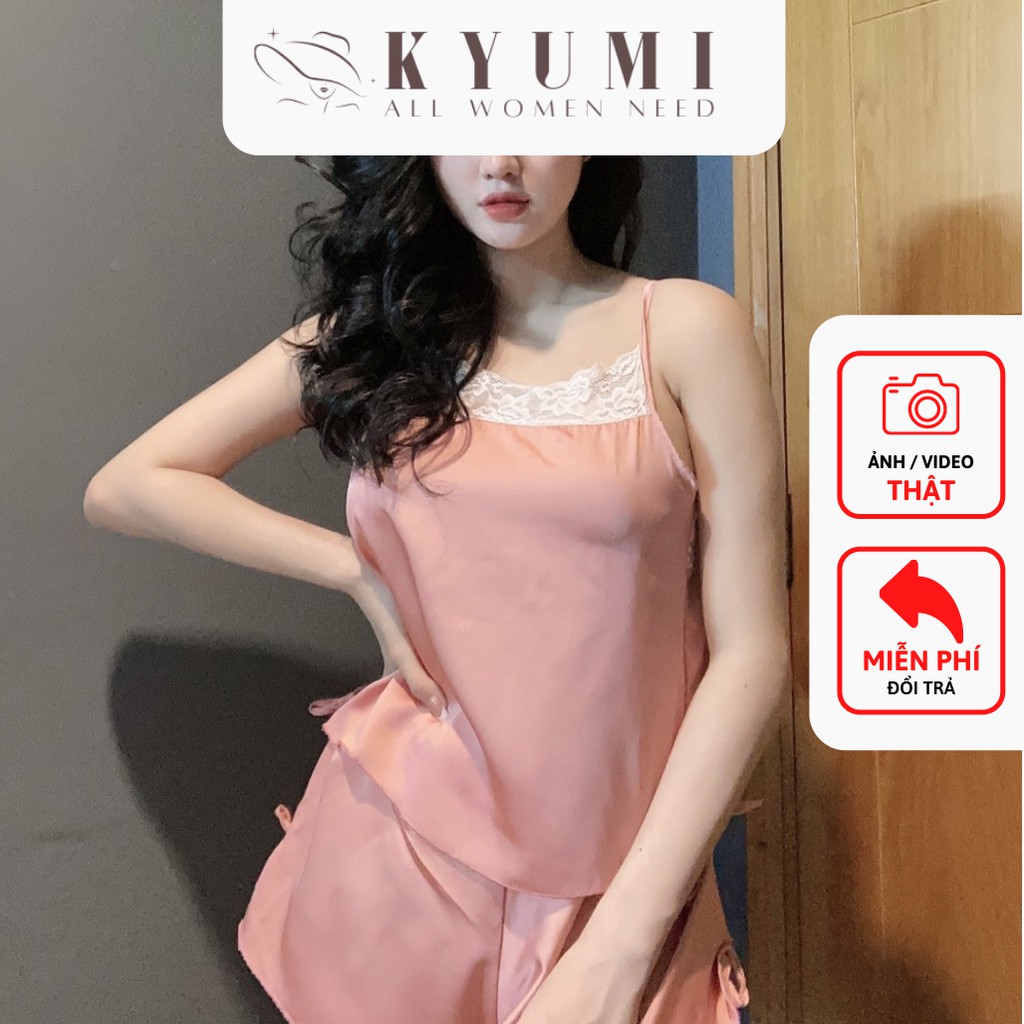 Đồ ngủ 2 dây phối ren KYUMI OFFICIAL, chất liệu lụa satin cao cấp mềm mại gợi cảm, freesize dưới 60kg 027 | BigBuy360 - bigbuy360.vn