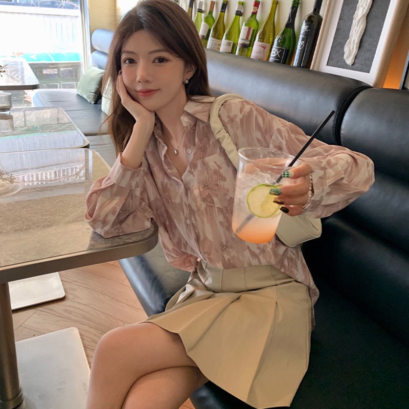 Áo Sơ Mi Chiffon Tay Dài Nhuộm Màu Phong Cách Hàn Quốc Mới