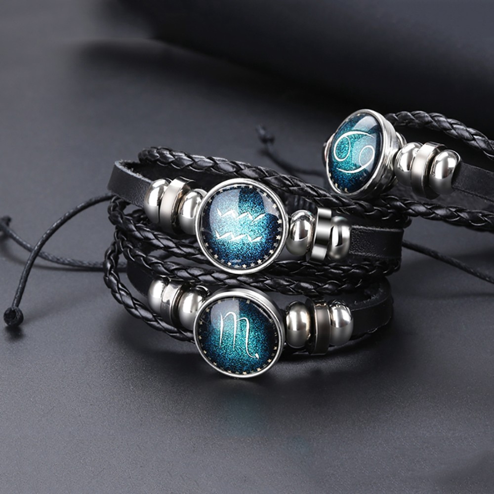 Twelve Constellation Vintage Beaded Weaving DIY Constellation Bracelet Leather Jewelry