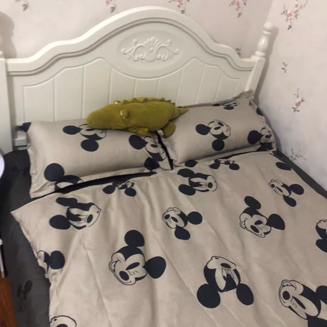 Set Chăn Ga Chuột Mickey Xám Cotton Poly Siêu Xinh (Shinbedding.shop)