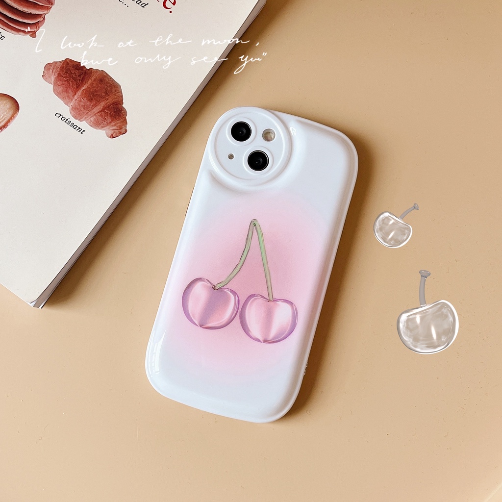 Ốp Điện Thoại TPU Dẻo IMD In Hình Quả Cherry Màu Trắng Hồng Đơn Giản Cho iphone 13 12 11 Pro Max X XR XSMax