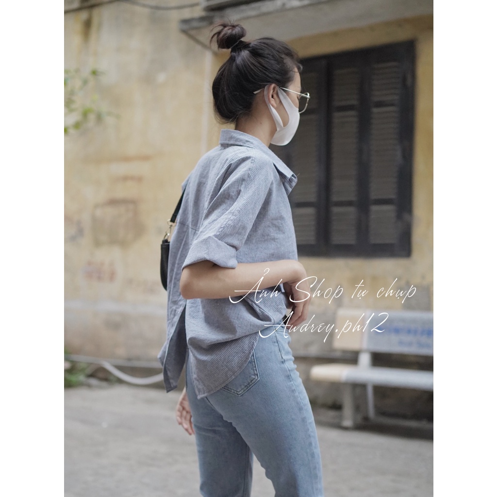 Somi kẻ ngắn tay cúc sau 303