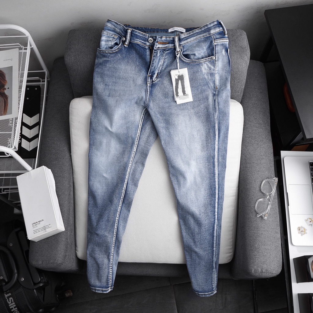 Quần jean nam slimfit xuất xịn co giãn ống ôm nhẹ 3 màu trơn