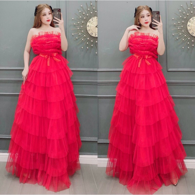Đầm maxi dự tiệc cúp ngực xếp tầng TRIPBLE T DRESS - Size M/L (kèm ảnh/video thật) MS270V