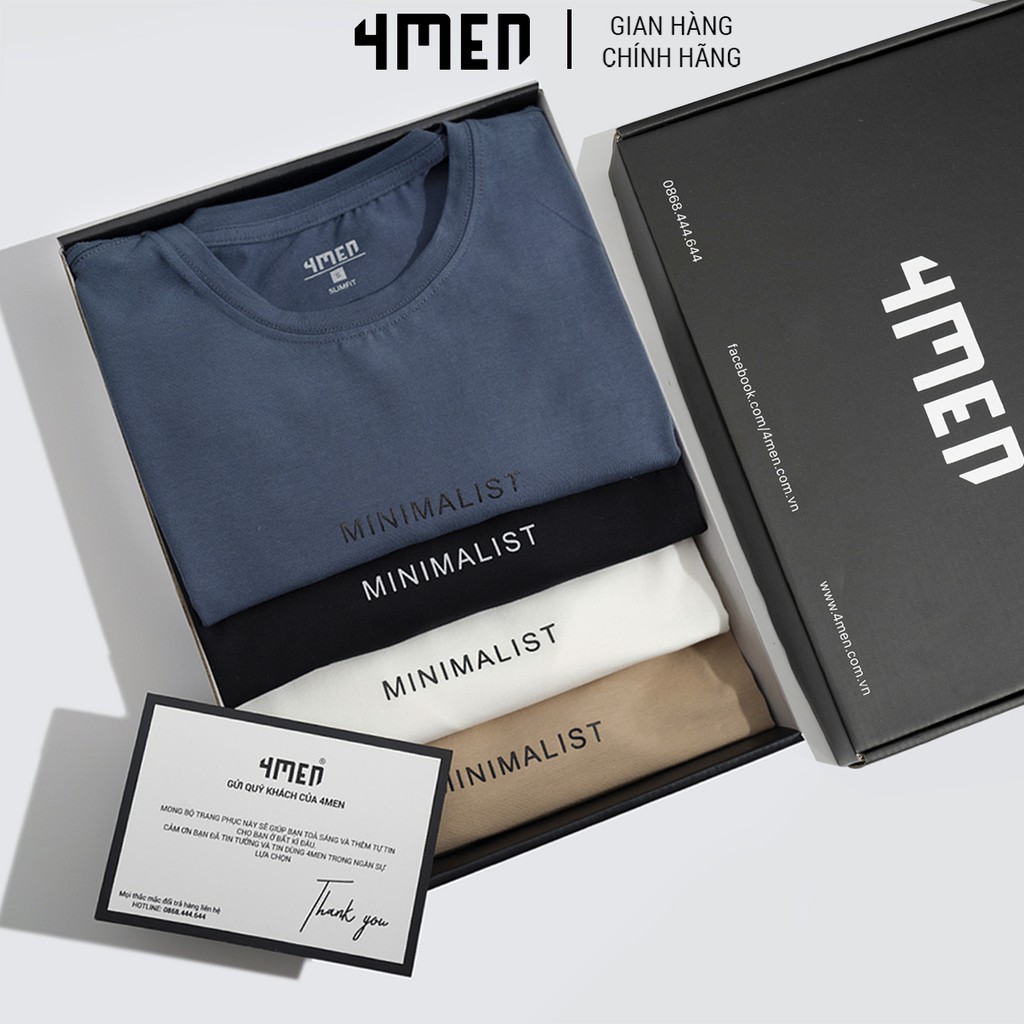 Áo thun nam cổ tròn 4MEN AT029 ngắn tay, in chữ MINIMALIST, vải thun cotton cao cấp đẹp dày dặn, thoáng mát