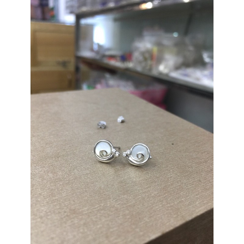 Khuyên tai ốc sên khảm trai nhân tạo bạc thật phủ vàng trắng đẹp NGỌC MẬU