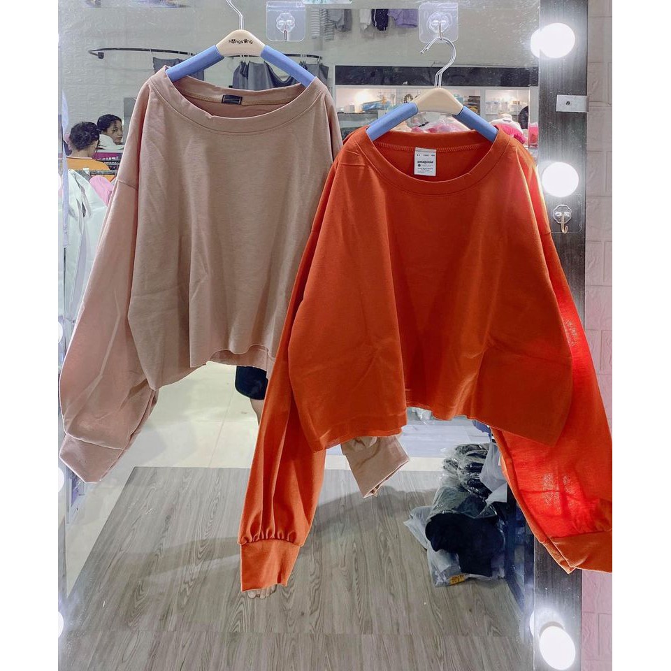 [RẺ VÔ ĐỊCH] Áo Croptop Nỉ Xoắn Eo Dài Tay BASIC-Áo Sweater Tay Dài tay