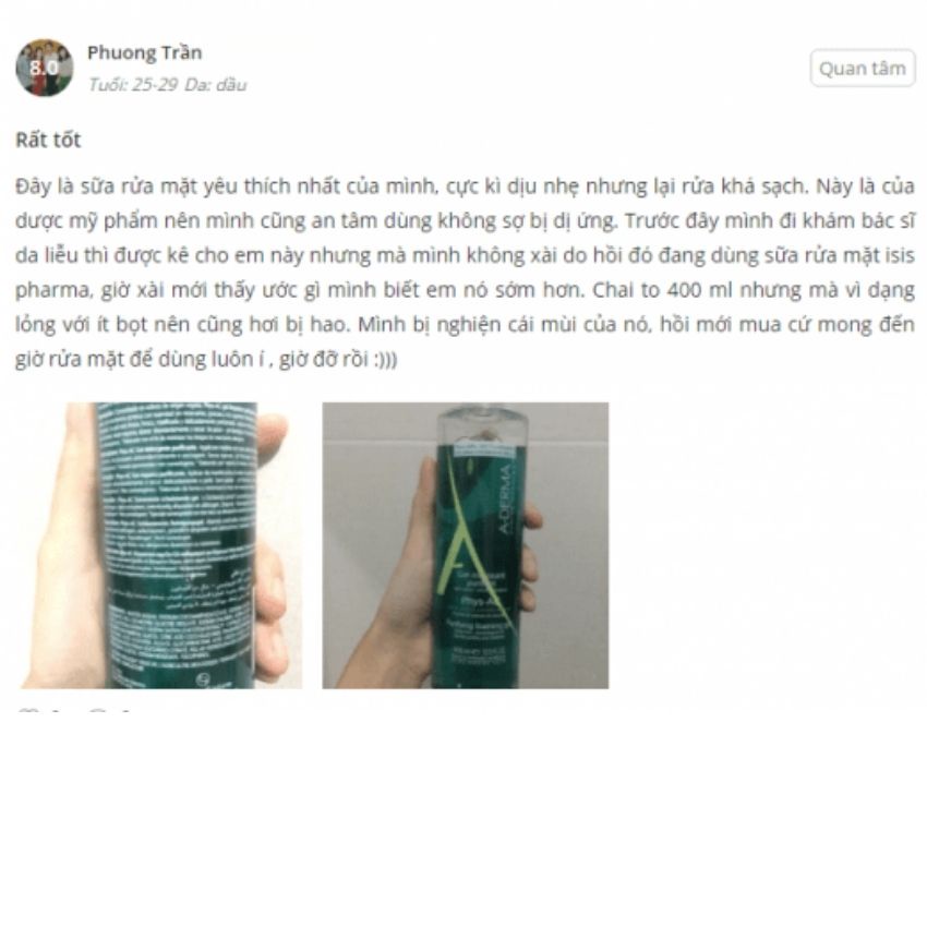 Sữa rửa mặt Aderma 200ml và 400ml, srm dưỡng ẩm trắng da kiềm dầu làm sạch sâu dành cho da dầu