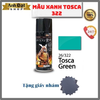 Sơn xịt samurai màu xanh Tosca 322, dung tích 400ml, có tính kháng xăng , chống rạn nứt, bình xịt
