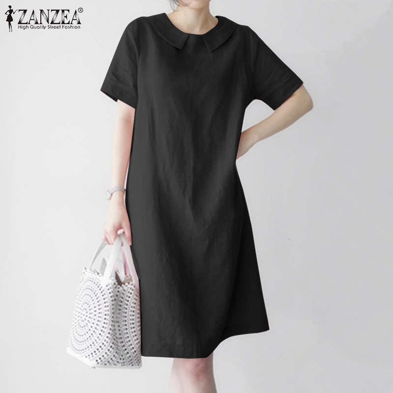 Đầm midi ZANZEA tay ngắn dáng rộng thời trang cho nữ