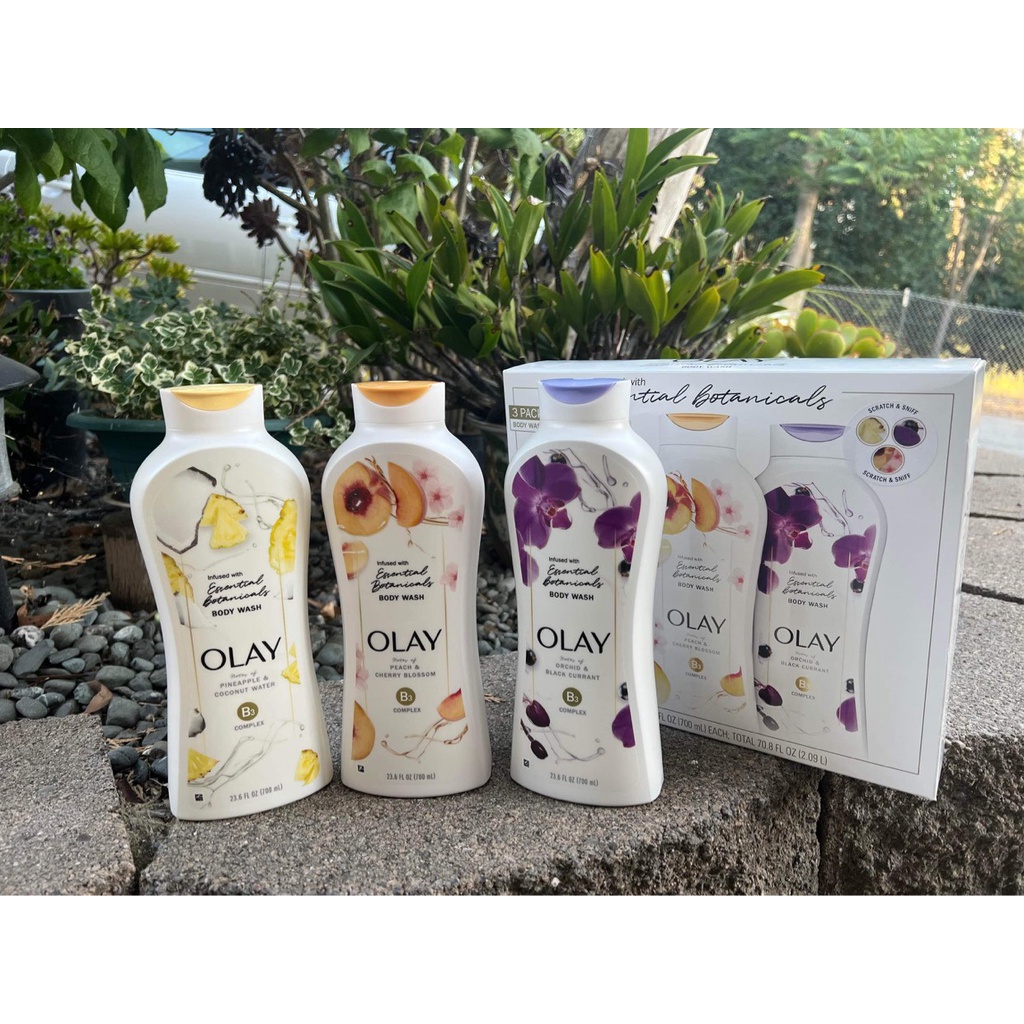 Bộ 3 chai sữa tắm Olay Essential Botanicals Body Wash làm săn da tăng độ đàn hồi ngăn lão hóa da - EDS Hàng Mỹ